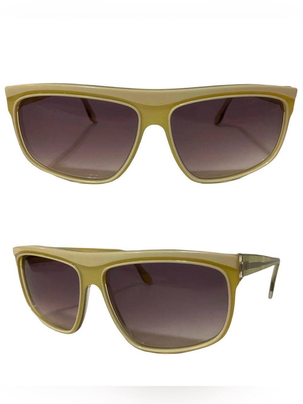1980’s‎ Yellow & White Angular Oversized Sunglasses, Deadstock